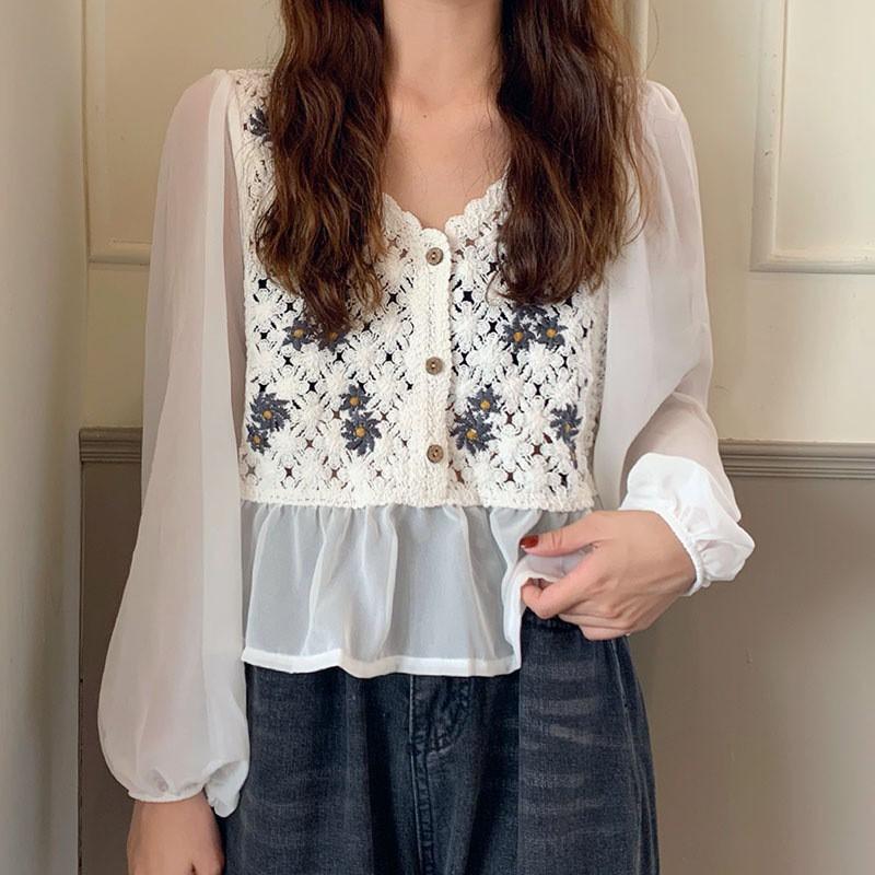 Áo kiểu vải voan tay dài xinh xắn thanh lịch dành cho nữ