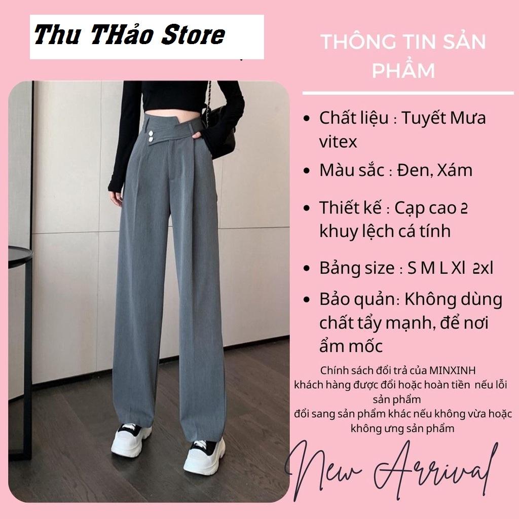 Quần tây ống suông rộng nữ lưng cao 2 khuy lệch dáng dài 100 cạp vát chéo độc đáo M52