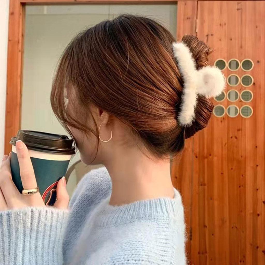 Plush Hair  for Women Hair Claw Large Size Hair Accessories Beige