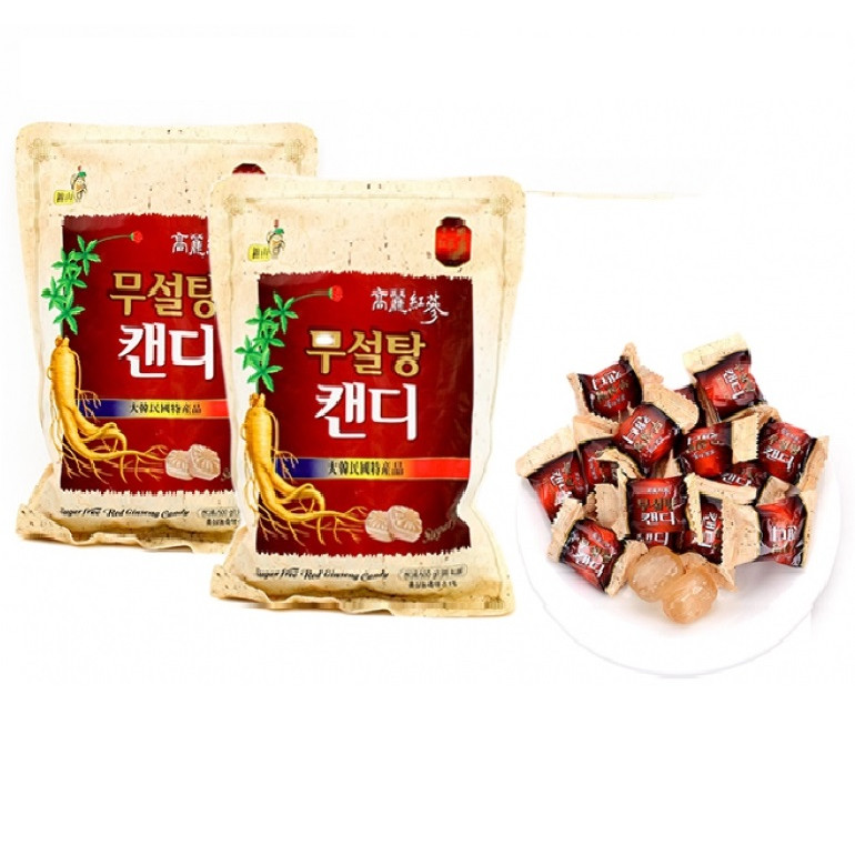 Combo 2 gói Kẹo hồng sâm không đường cao cấp Sugar Free Red Ginseng Candy 500g - Hàn Quốc