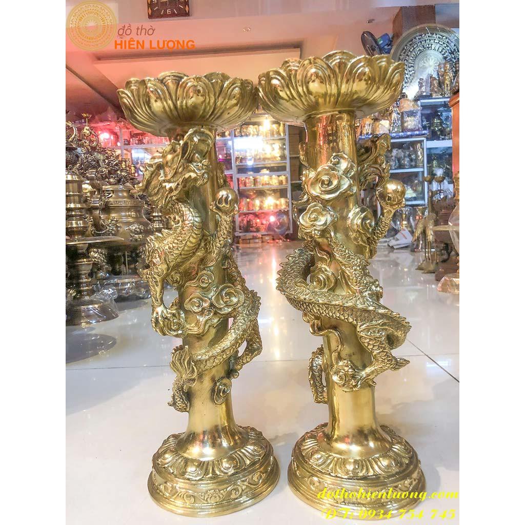 Bộ Đỉnh Song Long Chầu Nguyệt Màu Vàng Cao 60cm