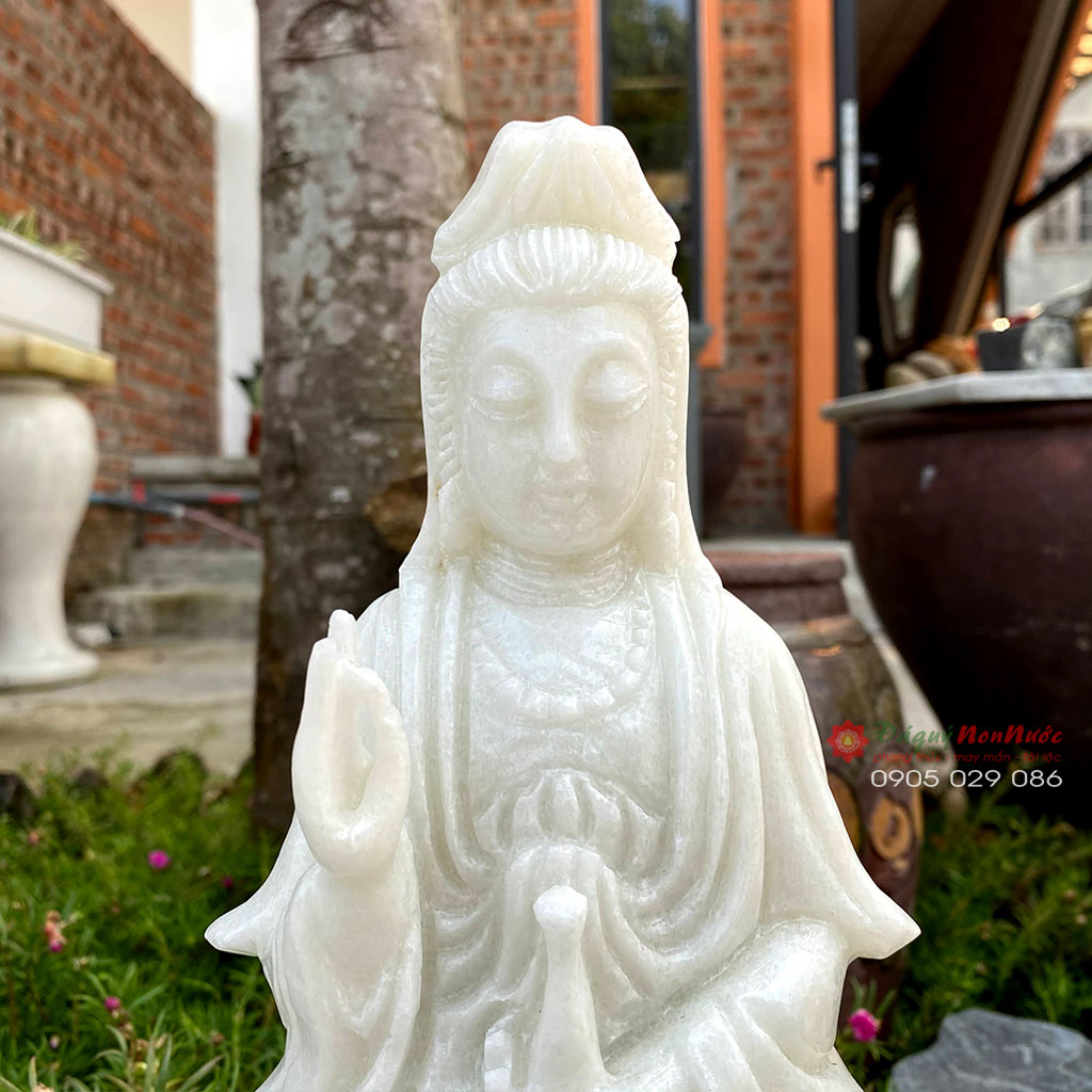 Tượng Phật quan âm đá trắng 25cm - đá Non Nước