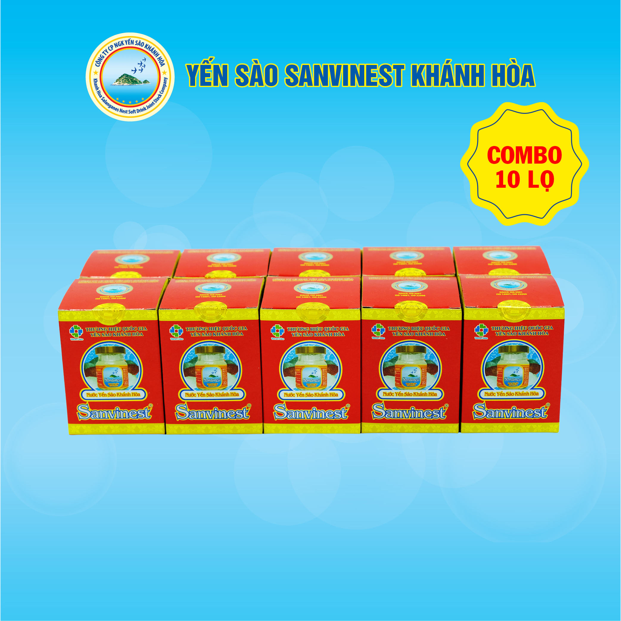 [Combo 10 lọ] Nước Yến sào Sanvinest Khánh Hòa đóng lọ 70ml