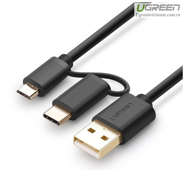 Cáp USB A sang Micro USB + TypeC màu Đen UGREEN  30178 US142 - hàng chính hãng