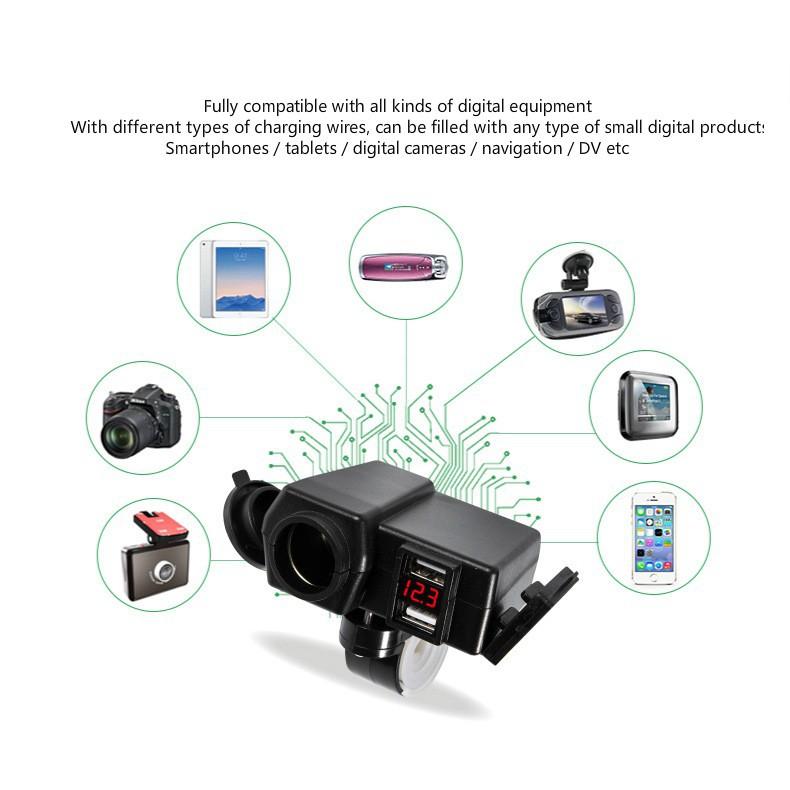 Bộ sạc xe máy thông minh 2 cổng USB chống nước