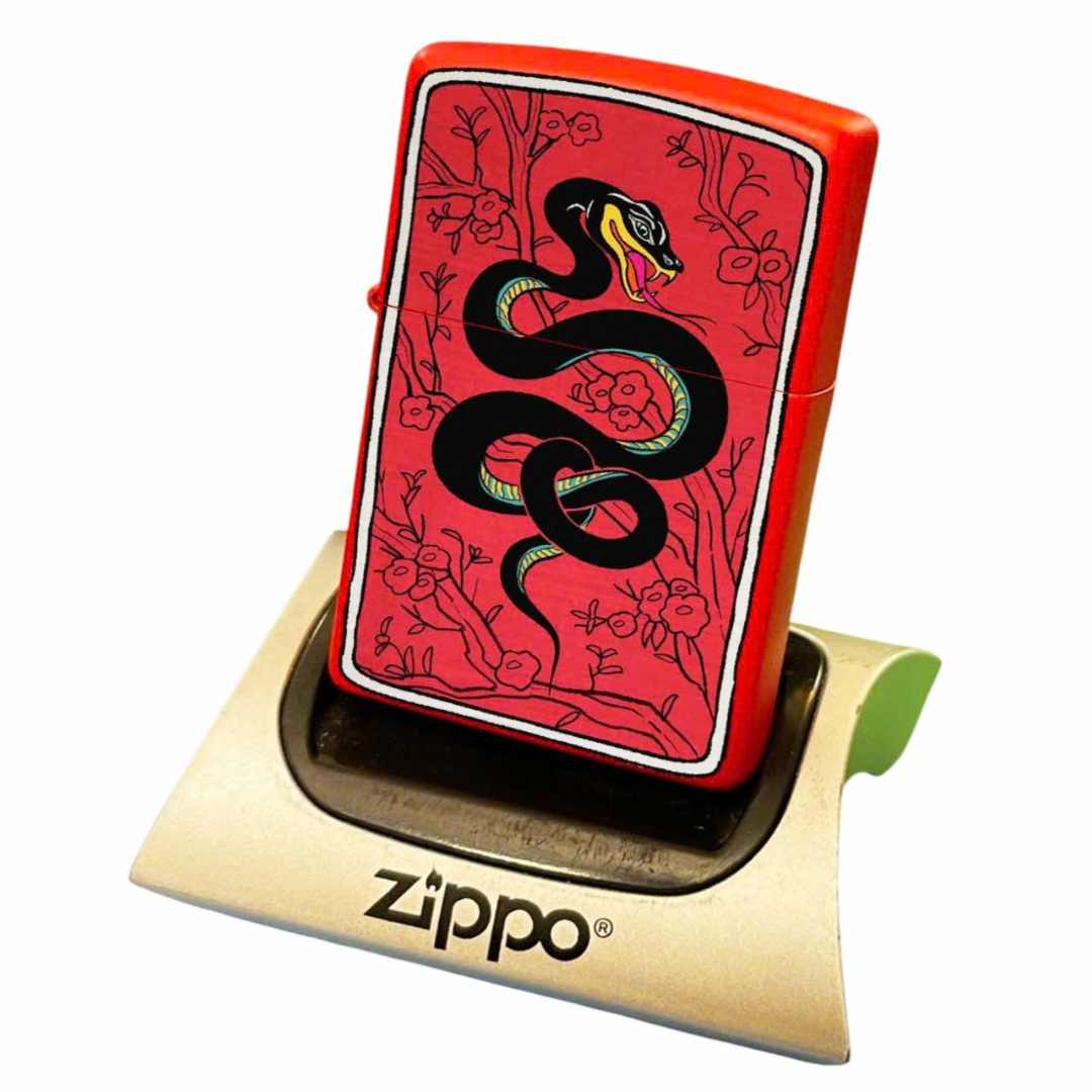 Bật lửa Zippo Year of the Snake - Phiên Bản 12 Con Giáp (Tuổi Tỵ) Thiết Kế Việt Nam, Sơn Tĩnh Điện Đỏ May Mắn Chính Hãng