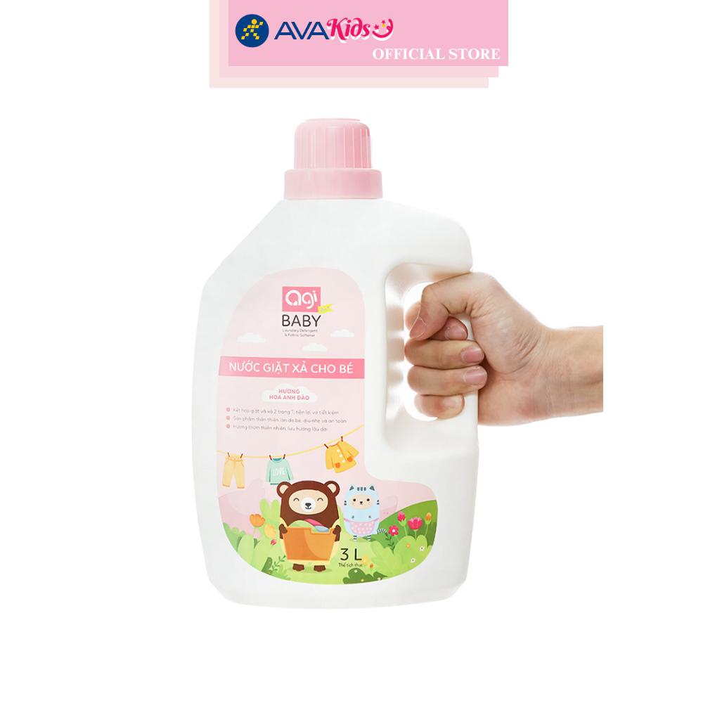 Nước giặt xả quần áo cho bé Agi Hồng hương hoa anh đào can 3 lít