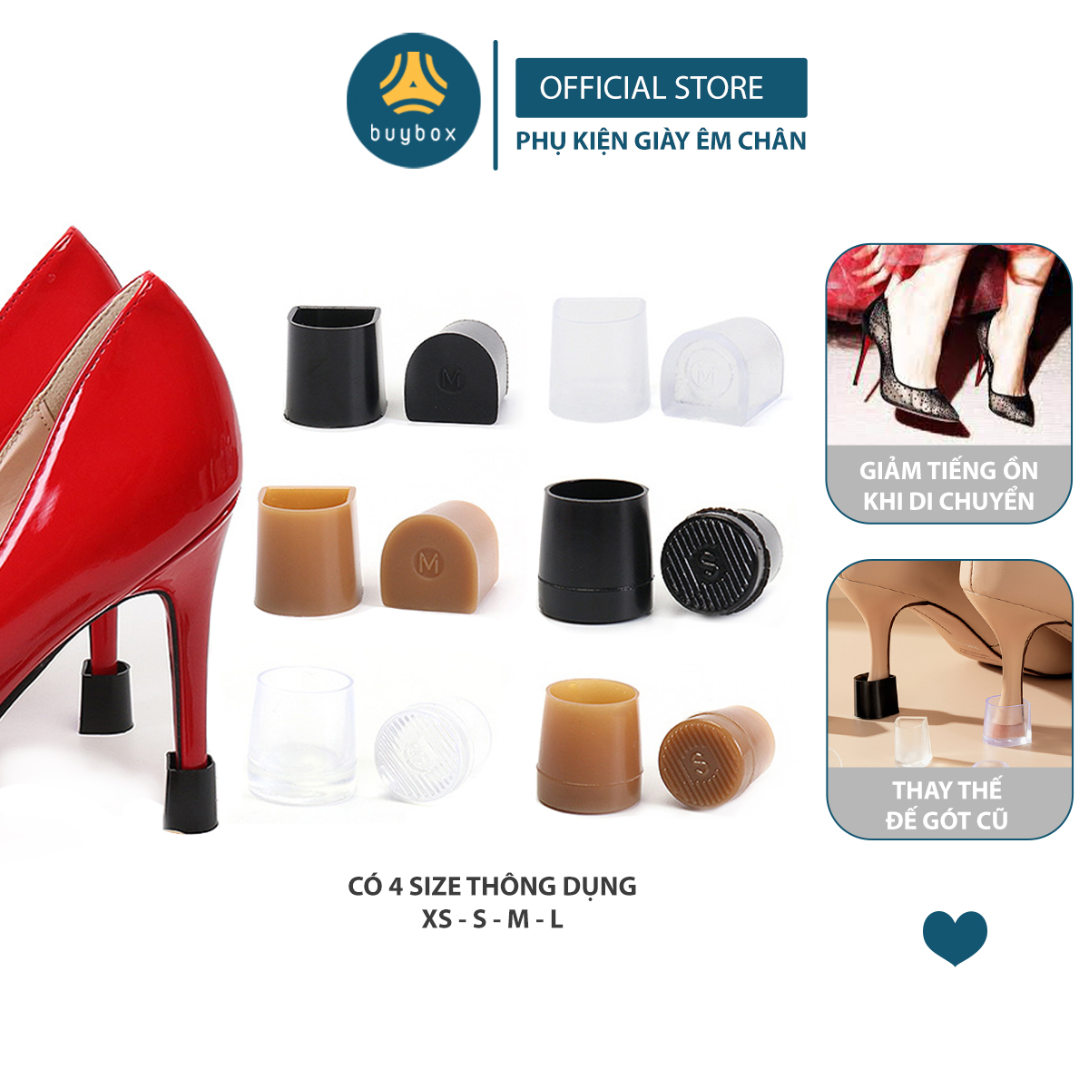 Bộ đôi nút bọc gót giày cao gót hình tròn, chữ U giảm tiếng ồn chống mòn gót - Buybox - BBPK291 - VuôngĐenM