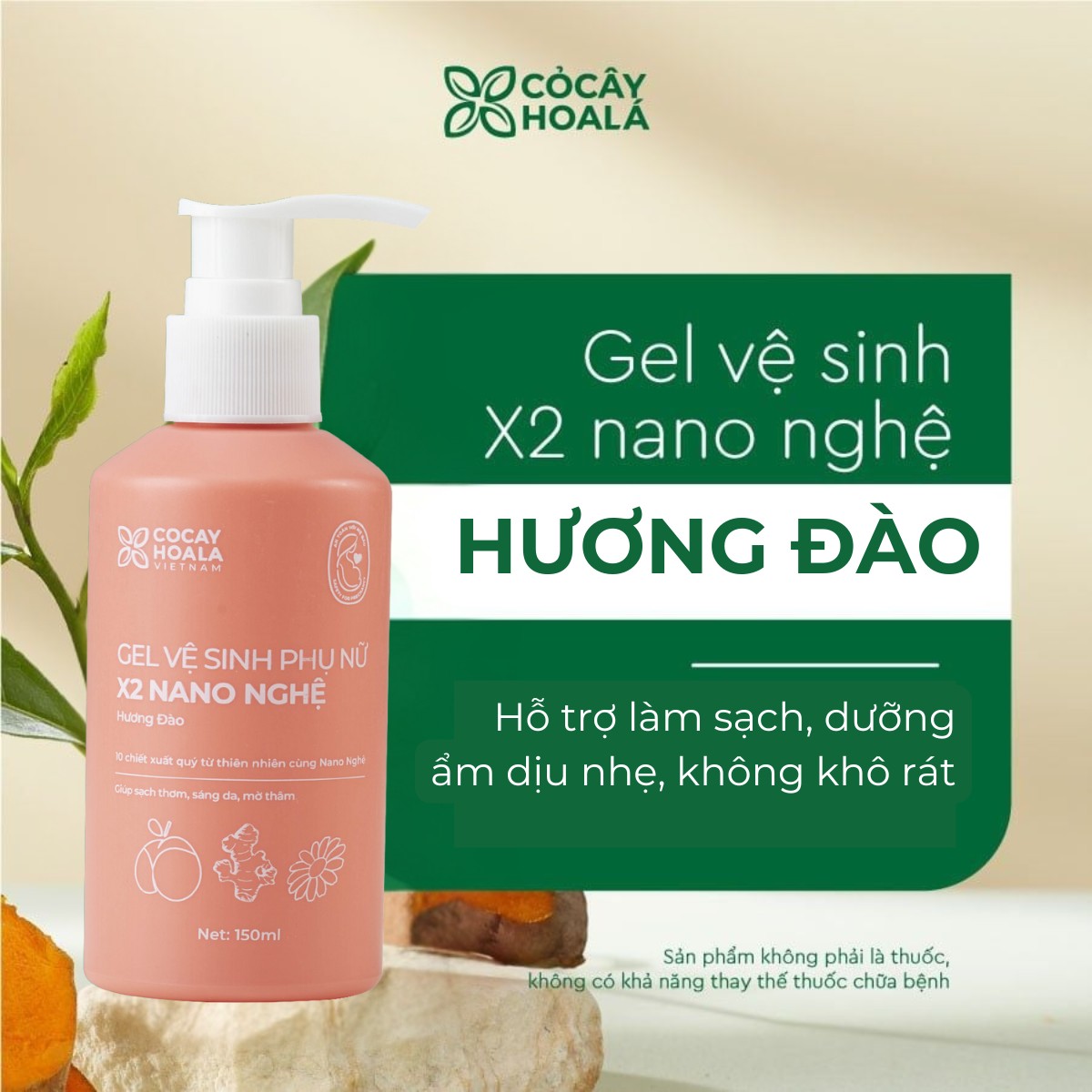 Cocayhoala Gel vệ sinh x2 nano nghệ hương đào 150ml