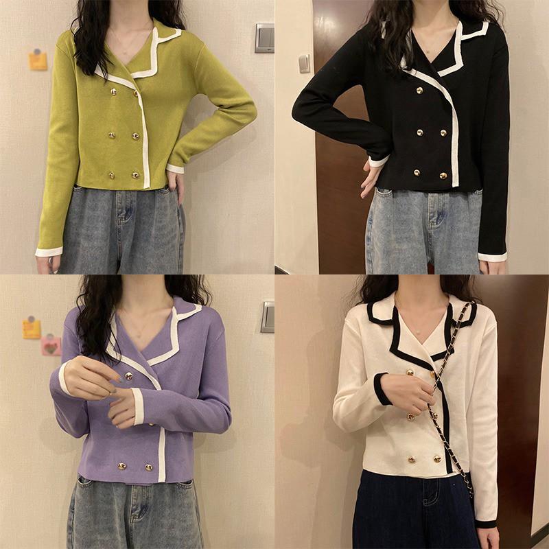 Áo Dệt Kim Nữ Dài Tay Cổ Bẻ Thời Trang