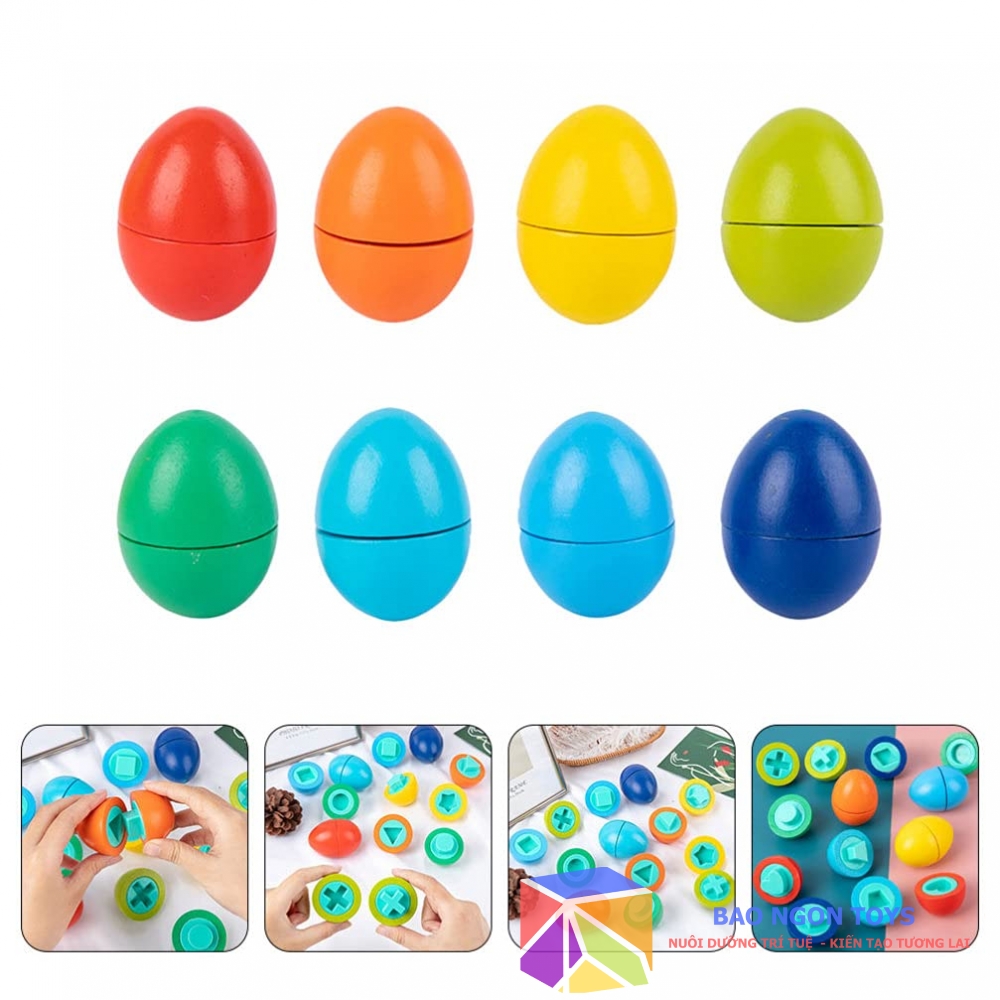 ĐỒ CHƠI TRỨNG GỖ GHÉP HÌNH GIÚP BÉ HỌC HÌNH DẠNG, MÀU SẮC, MATCHING EGG SET FOR KIDS DG160