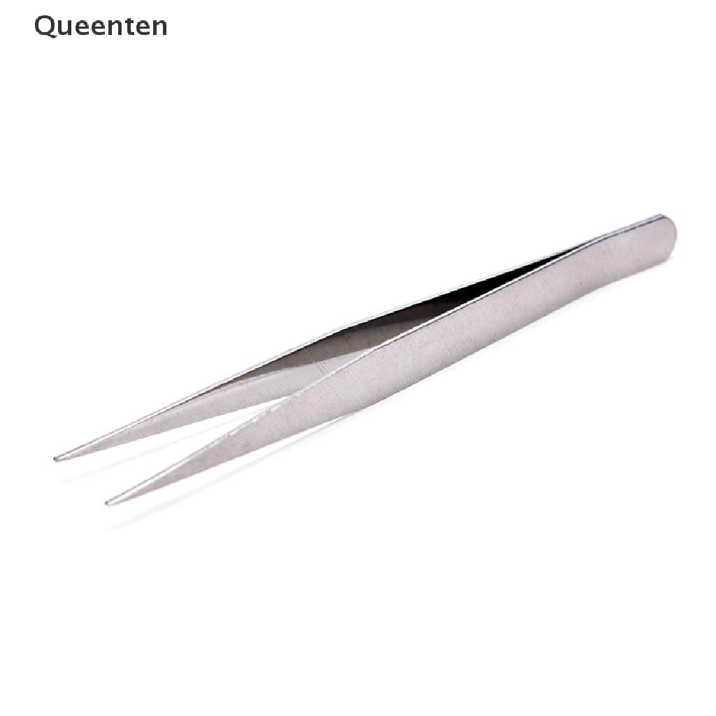 Queenten 2pcs Stainless Steel Straight Elbow Tweezers Patchwork Hook Pick-up Makeup Tools QT