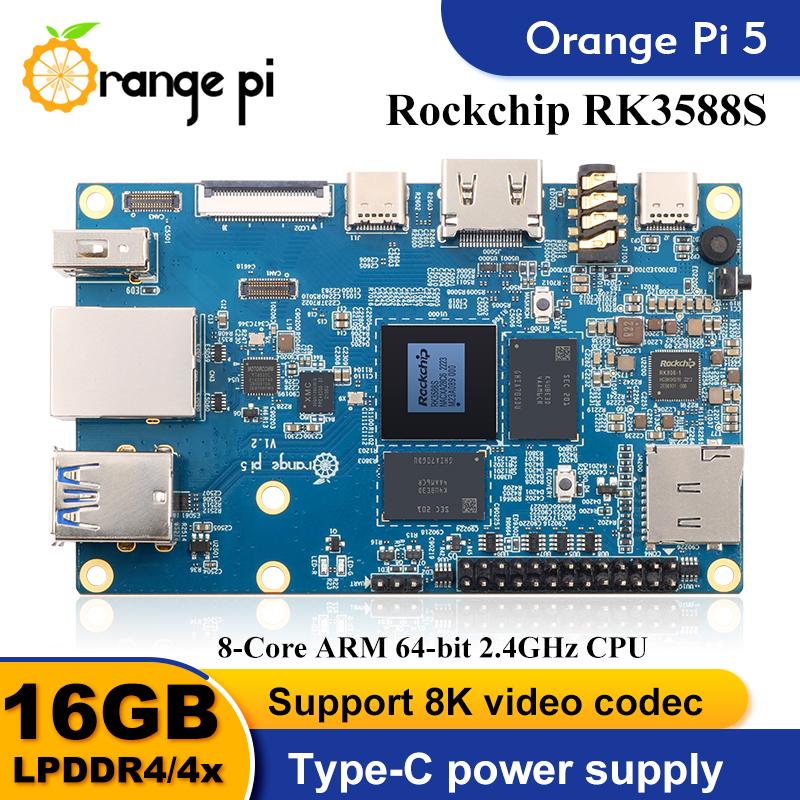 Orange Pi 5 Máy tính bảng đơn 16GB RAM RK3588S, Mô -đun PCIe WiFi BT, SSD 8K Orange PI5 Development Board chạy Android