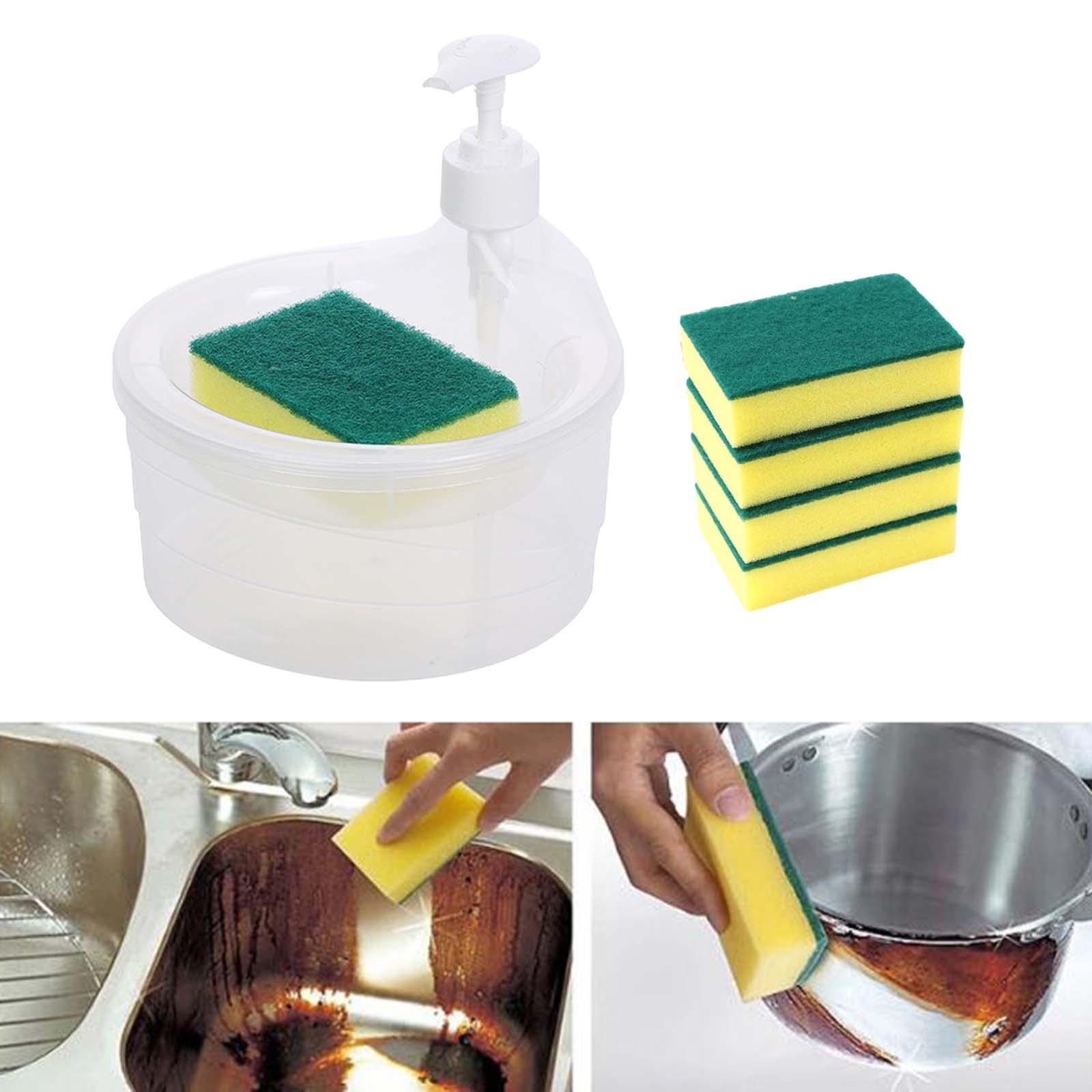 Soap Dispenser and Scrubber Holder 5 Sponge Sink Dish Washing Soap Dispenser