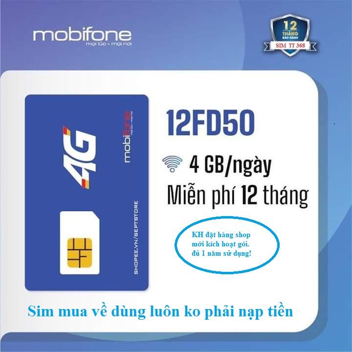 Sim 12FD50, 5GB/ngày sử dụng 12 tháng của Mobifone