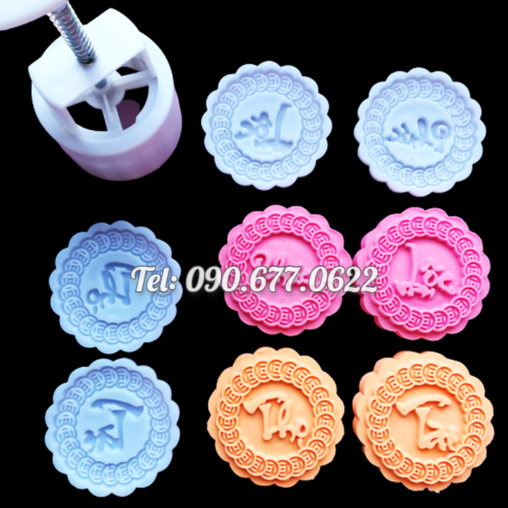 Khuôn trung thu lò xo 4 mặt hình tròn Phúc Lộc Thọ Tài – Mã số 1234