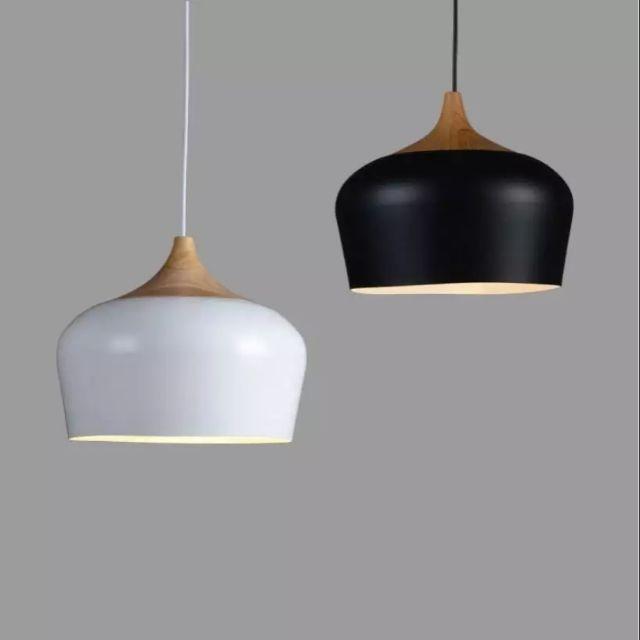 Đèn thả chao to màu trắng màu đen, đèn thả trang trí, đèn bàn ăn, đèn thả CoCo đui giả gỗ D350 HL077-350