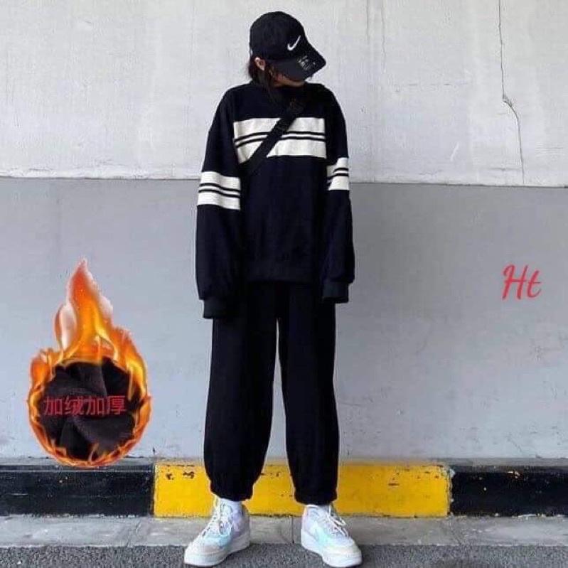 Bộ nỉ cotton sọc đôi 2 tay H2B