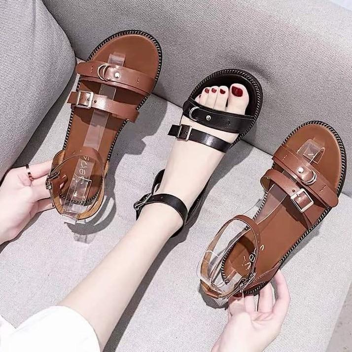 [2 màu] Giày dép sandal nữ thời trang khóa gai đế bệt mùa hè mát mẻ VNLSM016 bền đẹp