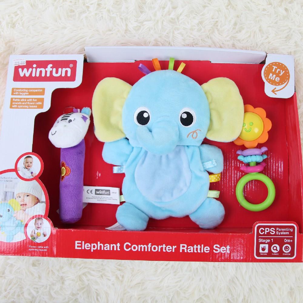 Set 3 đồ chơi cầm tay xúc xắc chíp chíp voi gặm nướu cho bé sột soạt WINFUN 3026 - cho bé từ 0 tới 12 tháng - BPA free