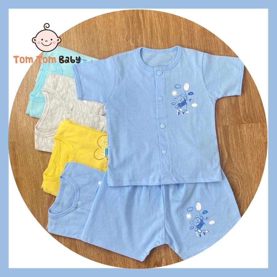 Set 5 bộ quần áo trẻ em sơ sinh Thái Hà Thịnh - Mẫu Tay Ngắn Cài Nút Giữa Màu - Size 1-5 cho bé sơ sinh - 12kg