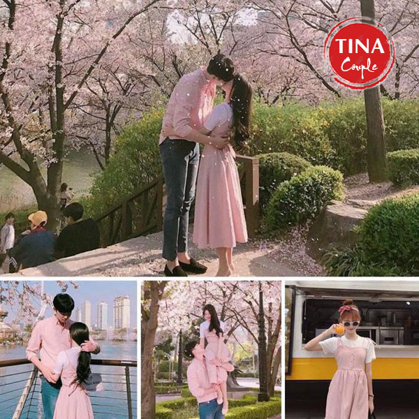 Set đồ đôi áo váy cặp  sơmi cao cấp Hàn Quốc Cực Đep- CoupleTina
