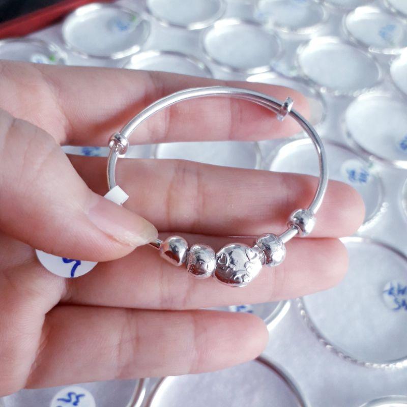 Vòng tay bạc bé hình heo vòng đặc YN JEWELRY