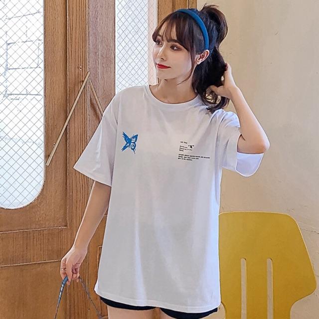 Áo thun tay lỡ unisex form rộng In Cánh Bướm Xanh nam nữ ulzzang Wind