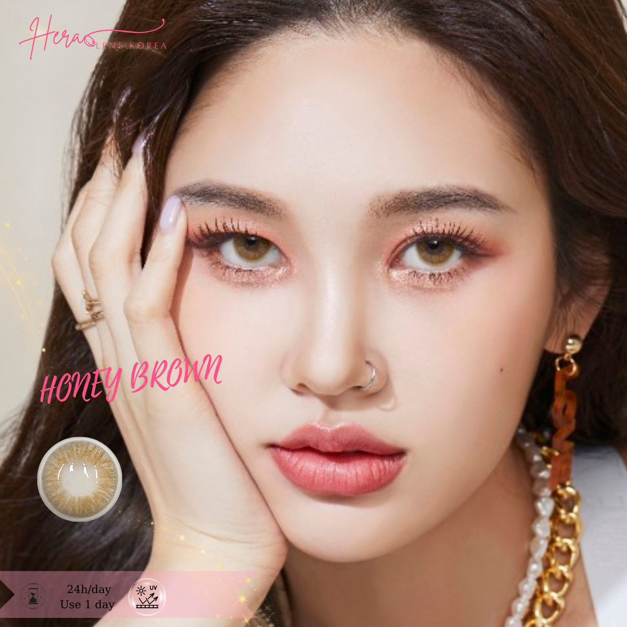 Kính Áp Tròng Hera Nâu Mật Ong Không Độ HONEY BROWN Nhập Khẩu Hàn Quốc Lens Không Cận 1 Ngày