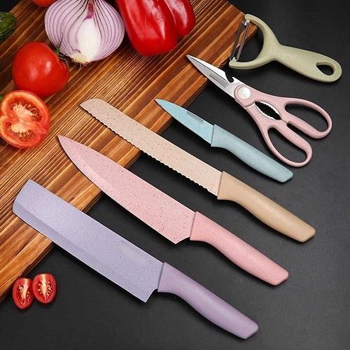Bộ Dao Kéo Nhà Bếp Lúa Mạch Kháng Khuẩn 6 Món Dụng Cụ Nhà Bếp Forging Family Đa Năng