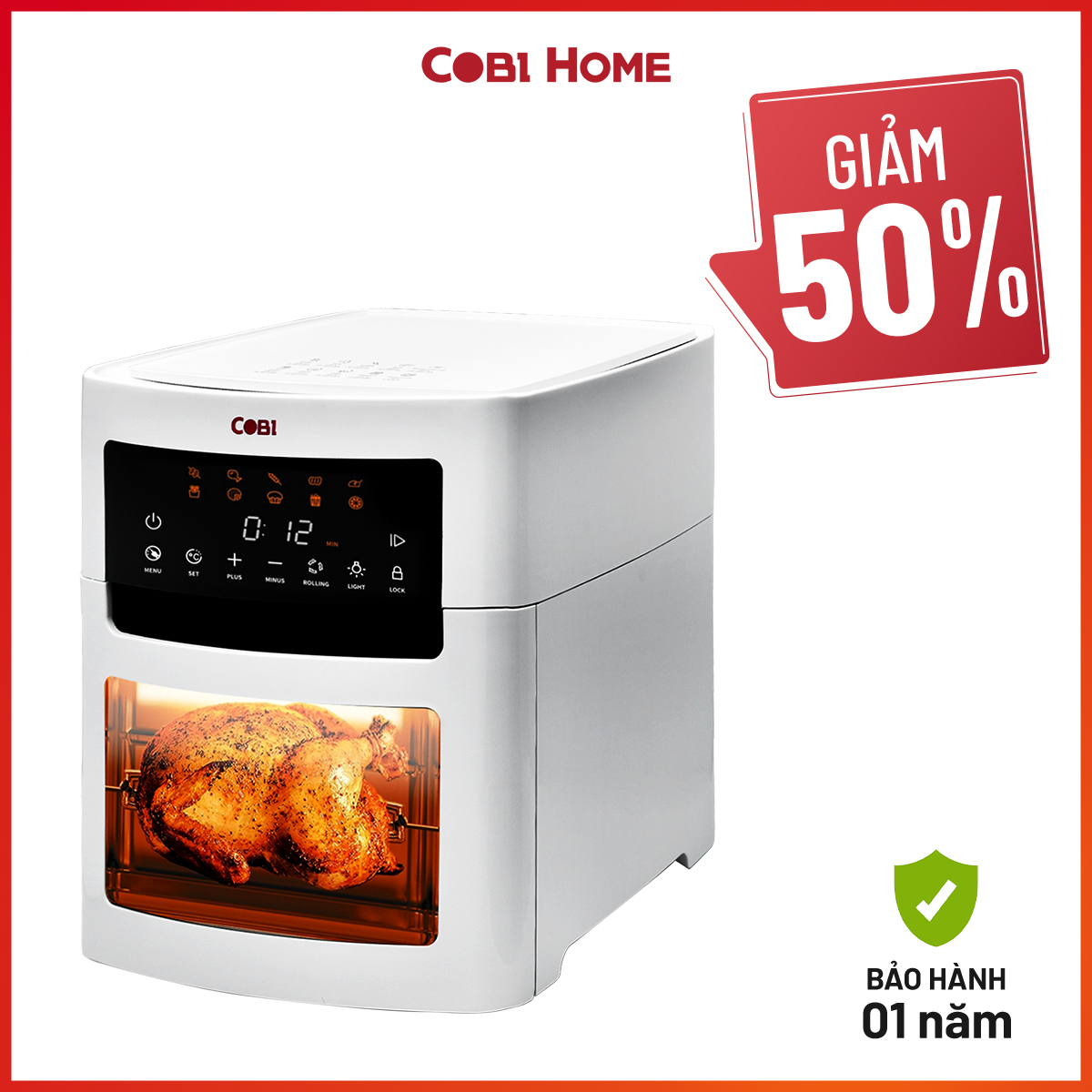 Nồi chiên không dầu MNM15L-B/W dung tích lớn 15L với 10 chế độ tự động, hàng chính hãng COBI Home