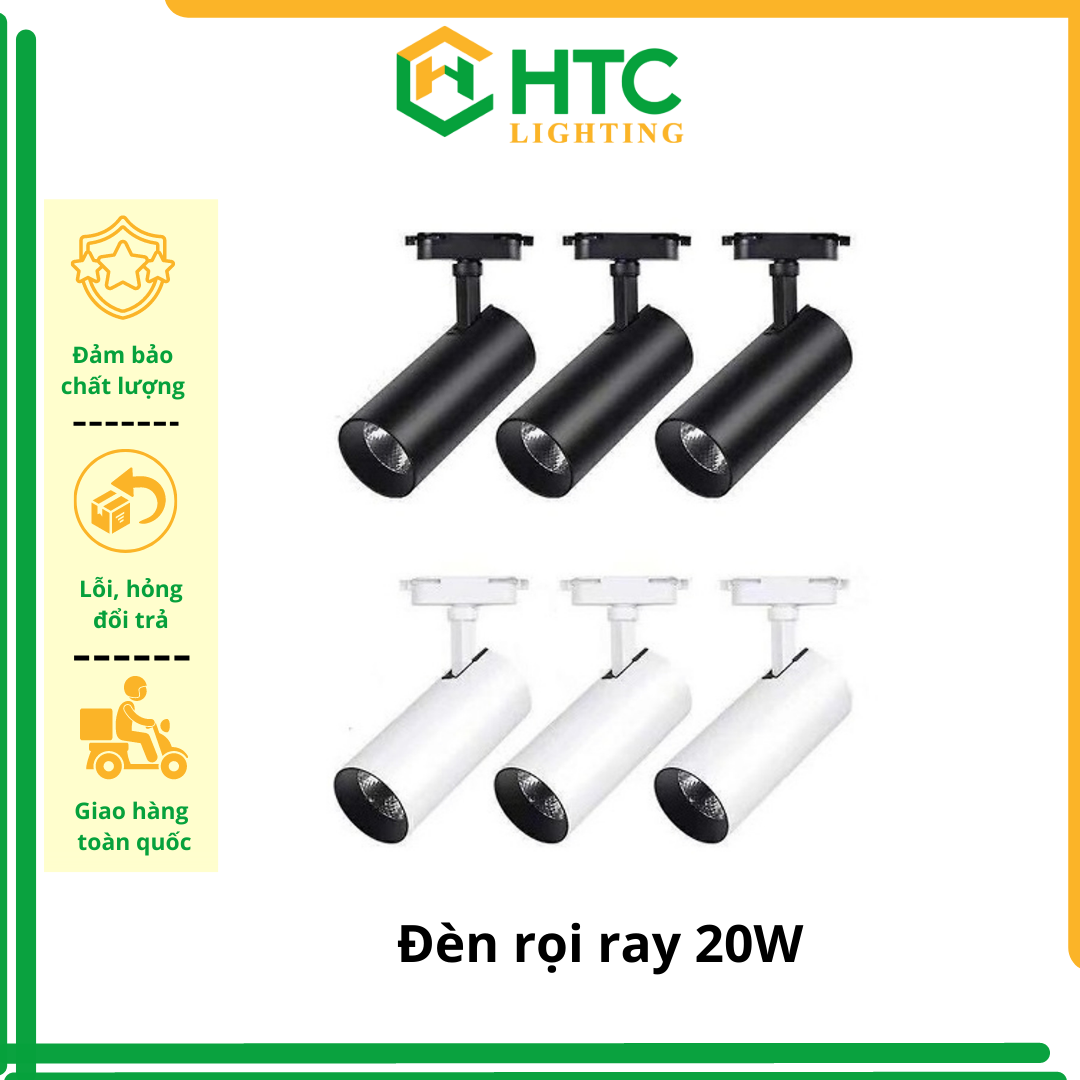 Combo 3 đèn led rọi ray ống bơ 20w ánh sáng trắng/ trung tính + thanh ray 1m