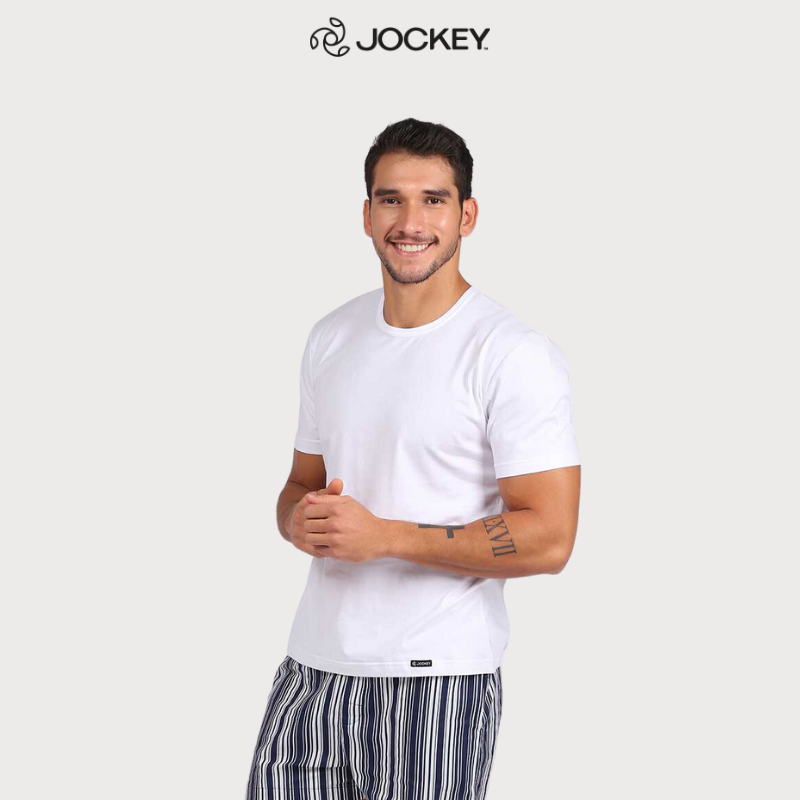 Áo Thun Nam Jockey Ngắn Tay Thun Cotton Màu Trắng - 2110