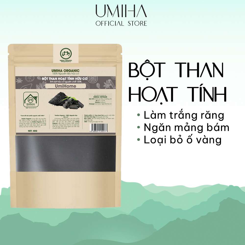 Bột đánh trắng răng Than Hoạt Tính nguyên chất UMIHA 40G đánh trắng răng, ngừa mảng bám cao răng hiệu quả