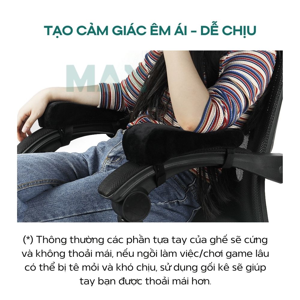 Set 2 cái đệm kê tay/gối tựa tay gắn tay vịn ghế văn phòng,ghế streamer để làm việc/chơi game giúp giảm tê và đau mỏi tay