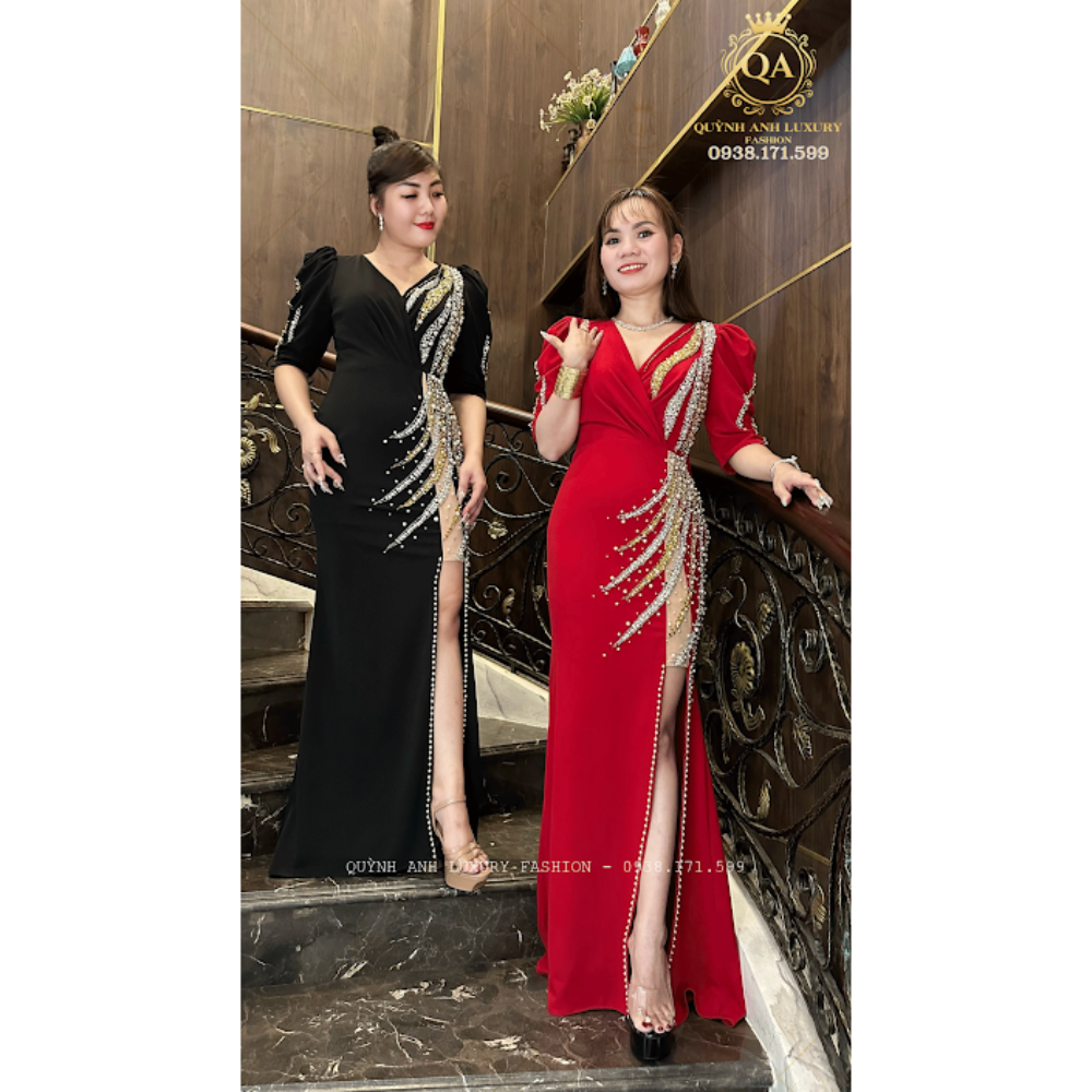 Đầm Dạ Hội Đen Đi Tiệc Đá Pha Lê Sang Trọng Cao Cấp Cara Dress