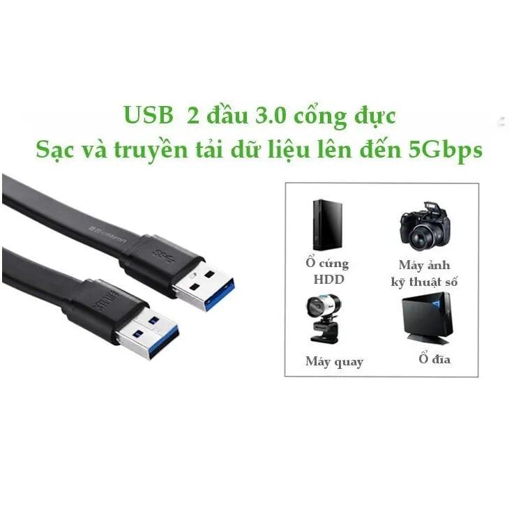 Ugreen UG10804US128TK 1.5M màu Đen Cáp 2 đầu USB 3.0 dương dáng dẹt - HÀNG CHÍNH HÃNG