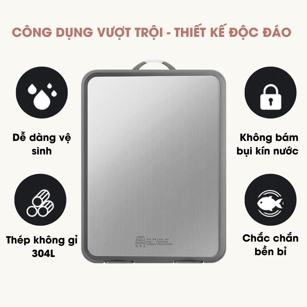 Thớt Inox 304 Kháng Khuẩn Chống Ẩm Mốc 2 Mặt Cao Cấp + Tặng dao nhỏ