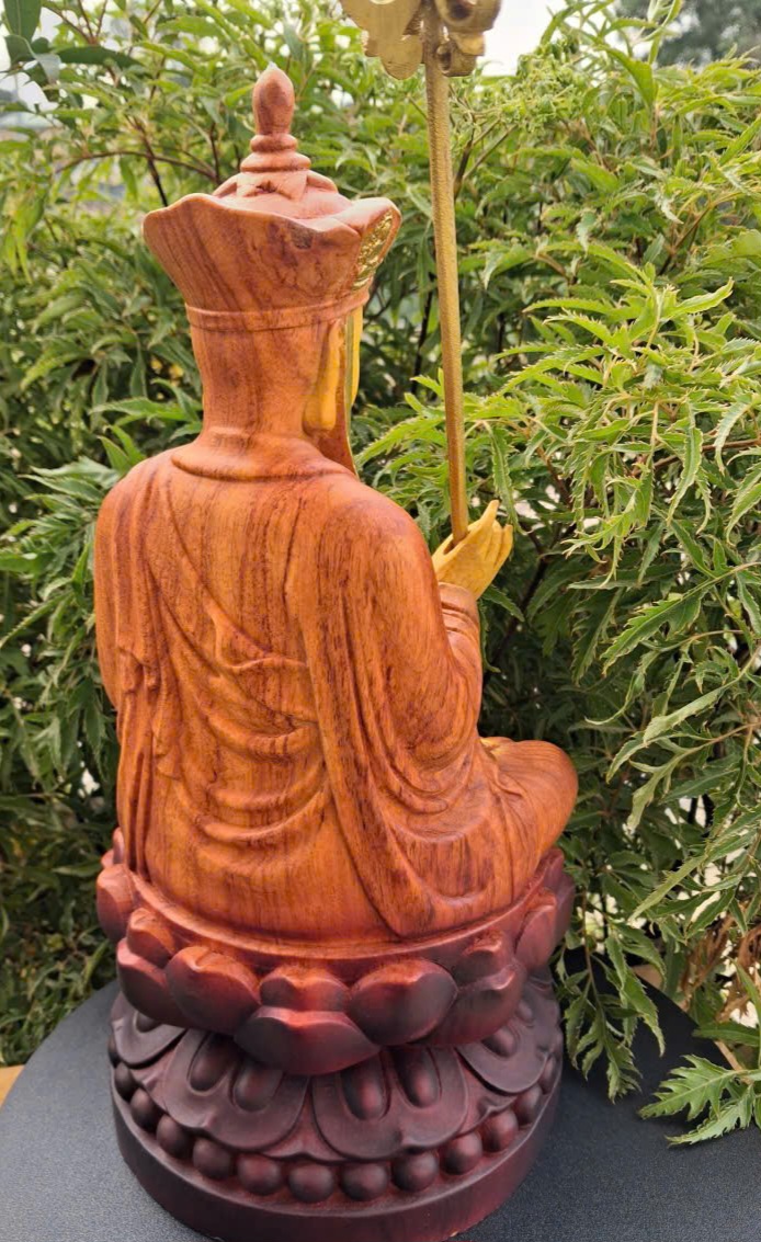 TƯỢNG PHẬT ĐỊA TẠNG VƯƠNG BỒ TÁT GỖ HƯƠNG ĐÁ PU GIẢ CỔ CAO 40X20X20CM