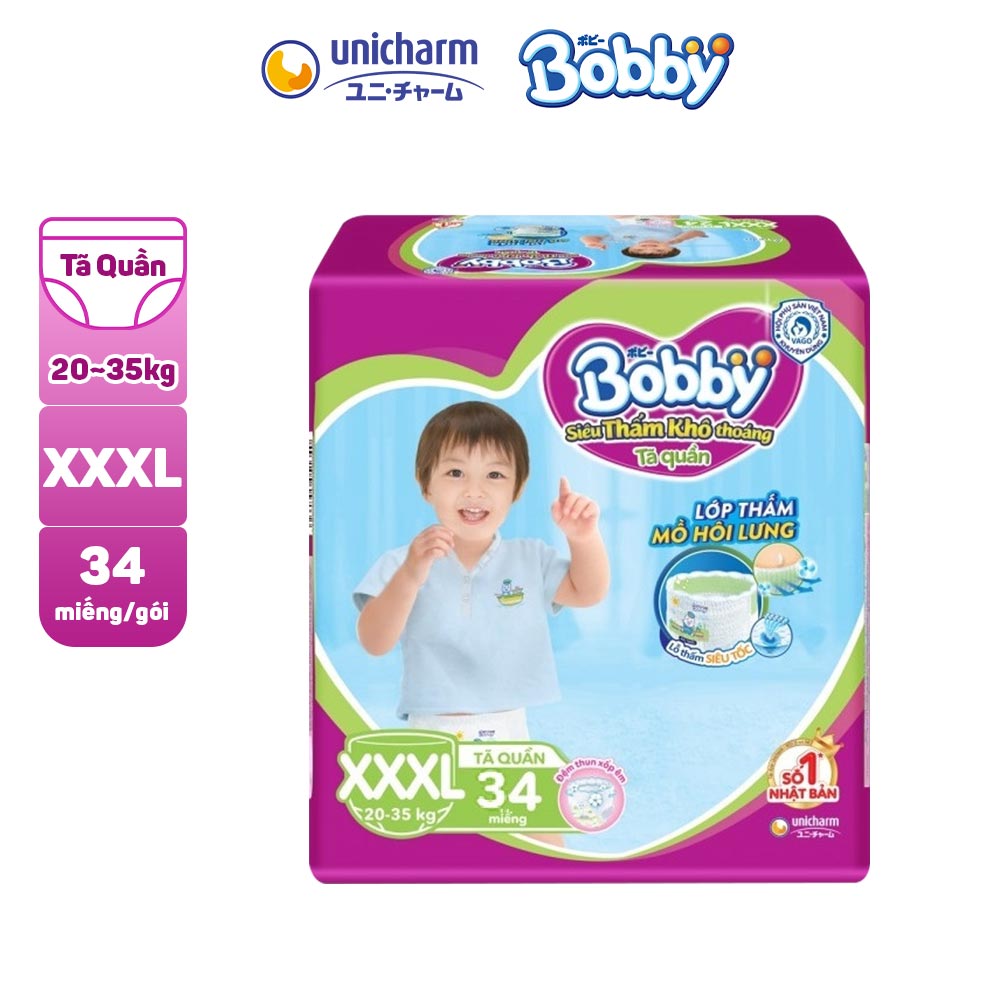 Tã Quần Bobby Siêu thoáng Super Jumbo M76/ L68/ XL62/ XXL56/ XXXL34