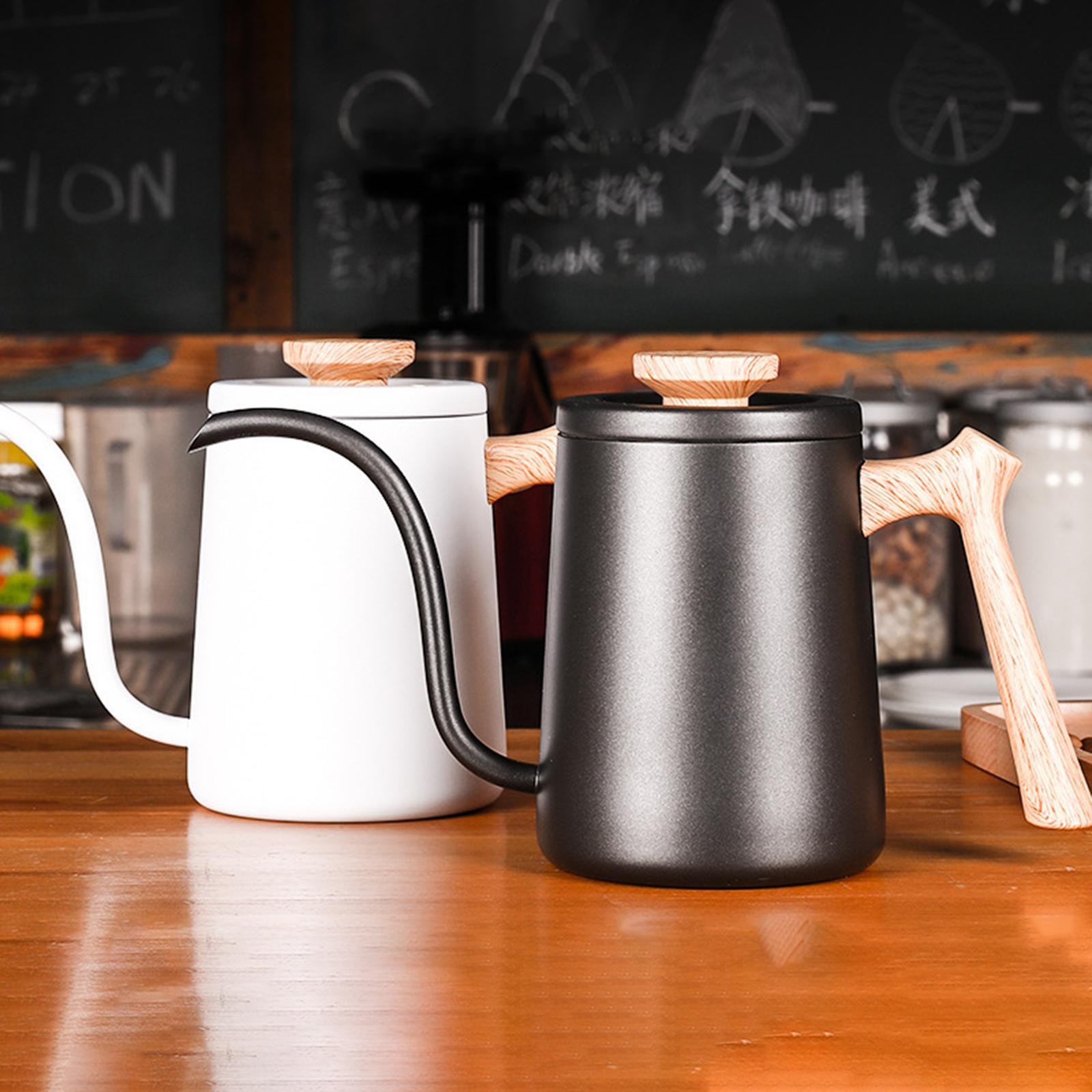 Drip Coffee Pot 600ml Kettle Wood Handle Narrow for Coffee Maker Black