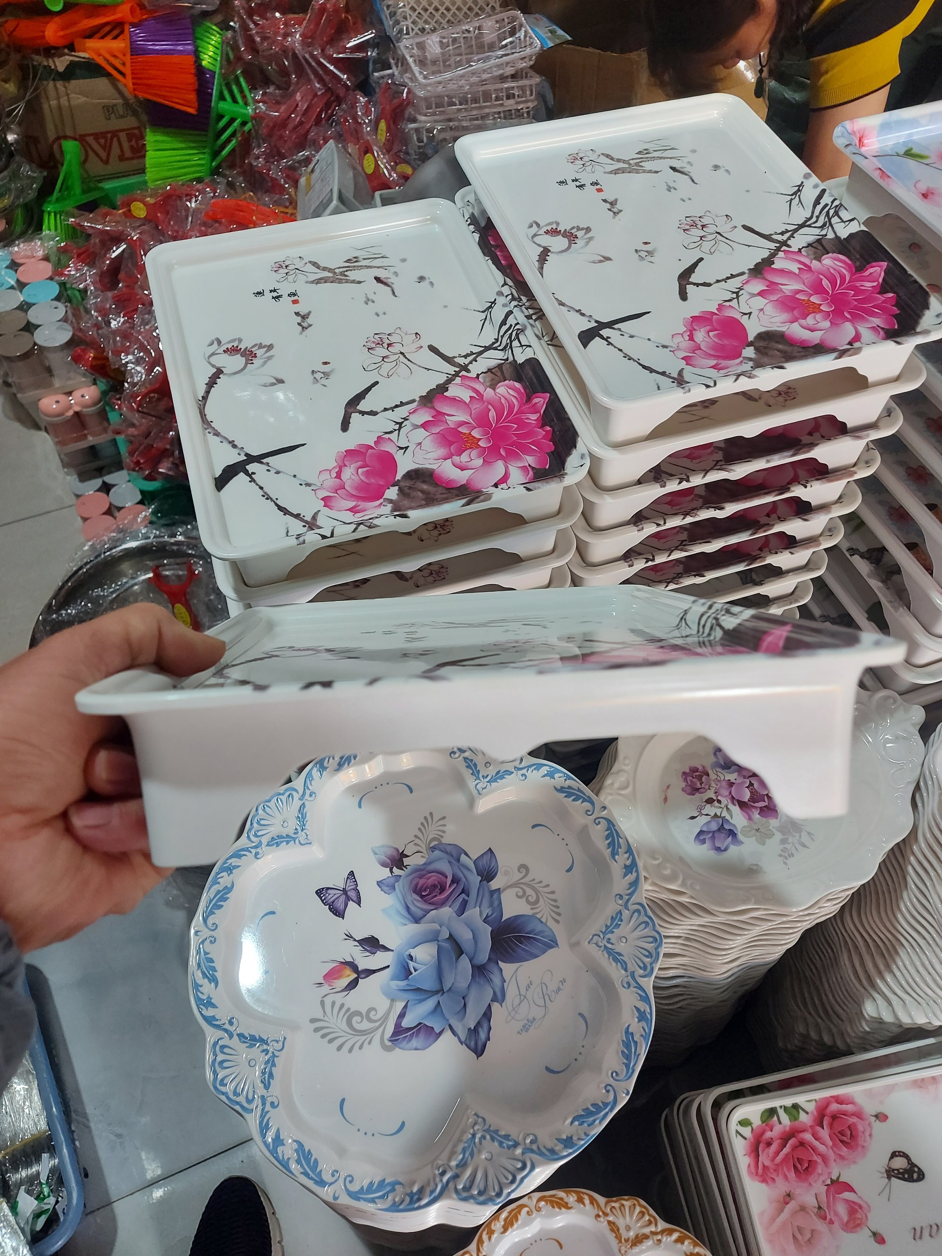 Khay melamine hoạ tiết hoa cao cấp size to