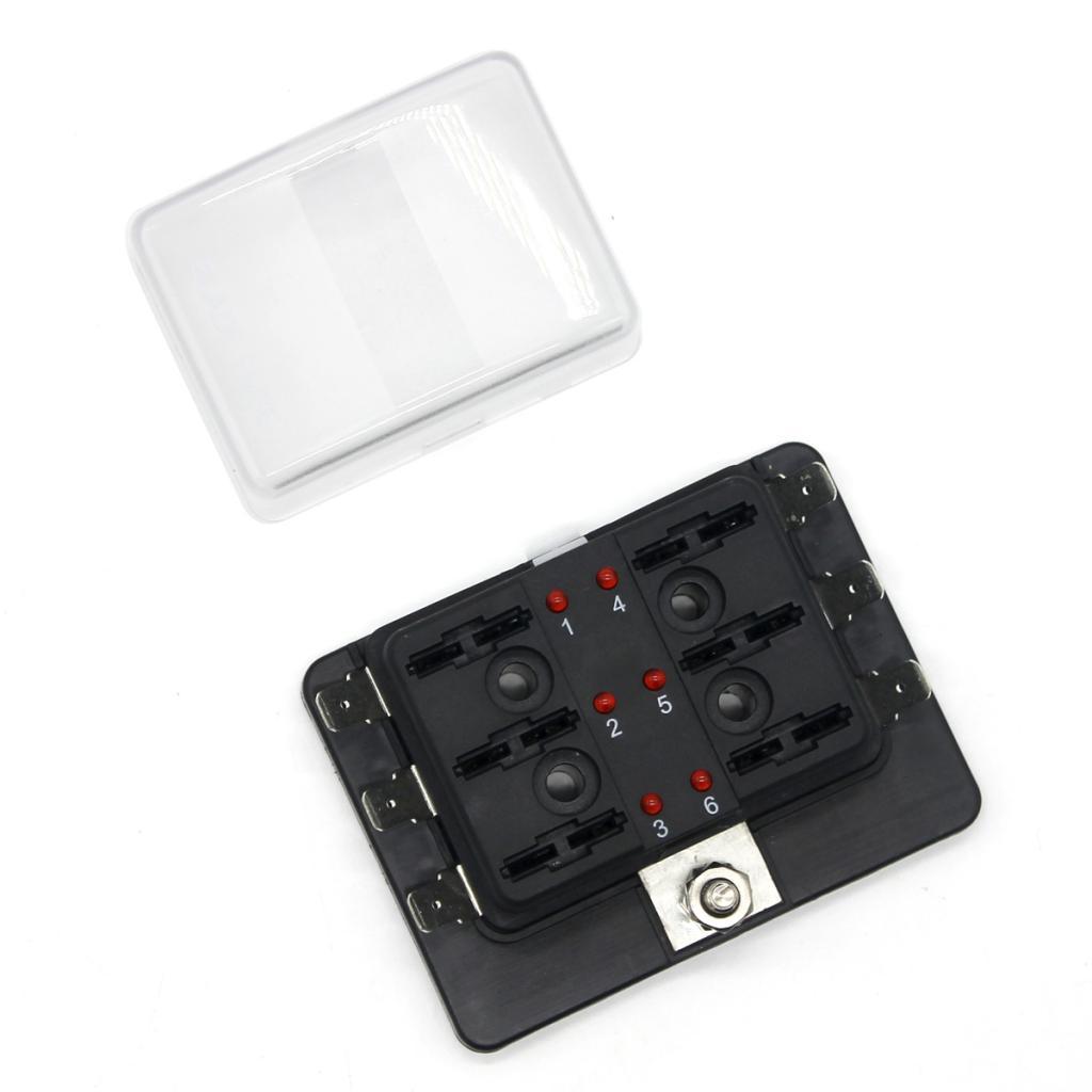 6 Way Circuit Automotive Car Boat Blade Fuse Box Block Holder with Cover