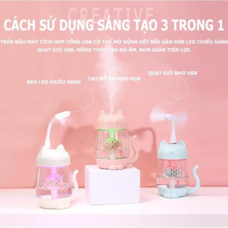 ️Mèo Đa Năng - Máy Phun Sương️ Khuếch Tán Tinh Dầu &amp; Tạo Độ Ẩm, Đèn Mini, Quạt Mini Trên Xe Hơi Và Gia Đình