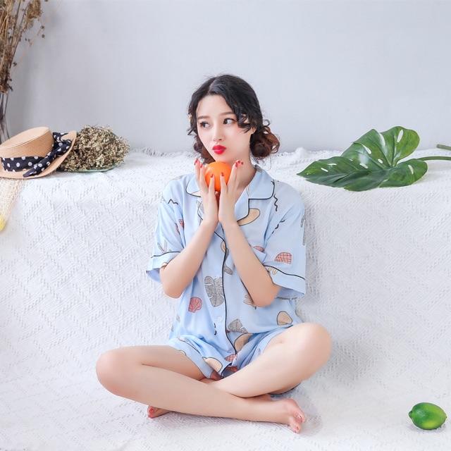 Bộ Pijama Tay Ngắn Quần Ngắn - Chất Kate Thái Siêu Đẹp
