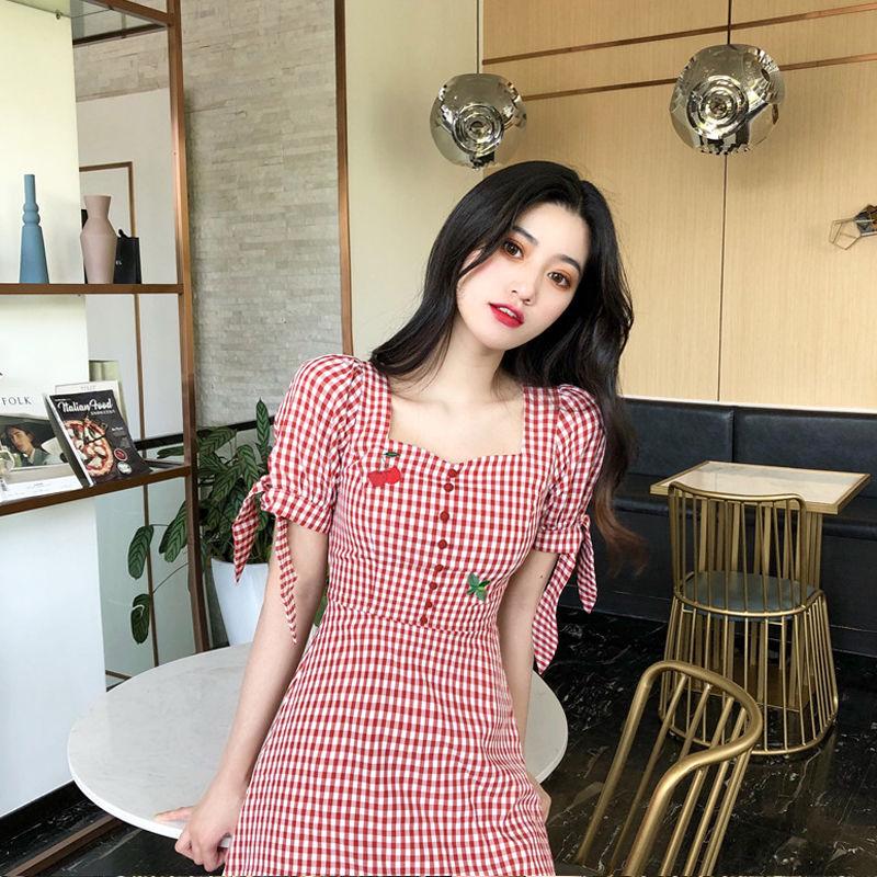CHENGRUI Trang phục mùa hè 2021 Pháp Vintage ngọt ngào mối tình đầu siêu cổ tích Plattern váy sen phong cách phương Tây thắt lưng váy