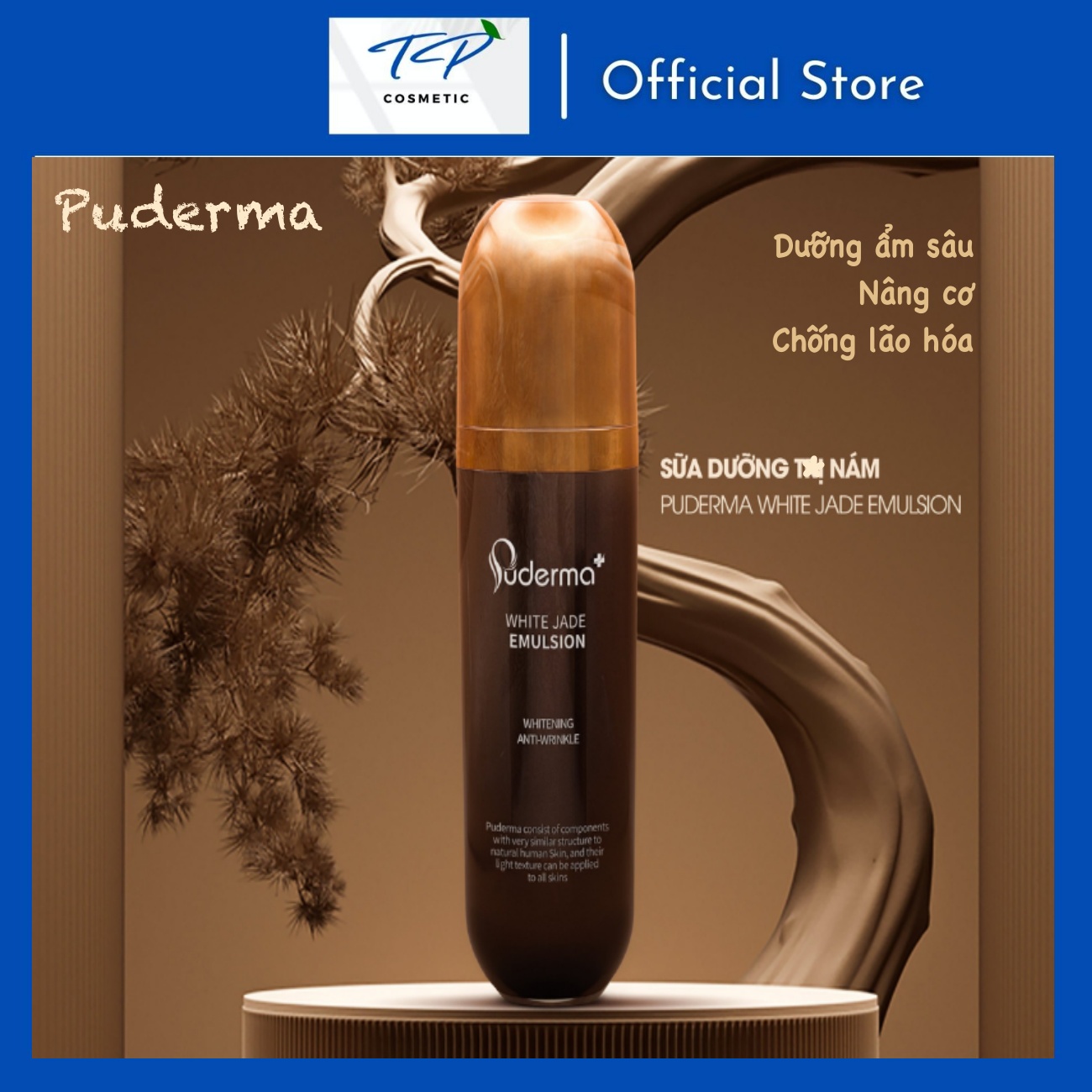Sữa Dưỡng Hỗ Trợ Mờ Nám Puderma White Jade Emulsion 100ml: mờ thâm nám, nâng cơ, chống lão hóa.