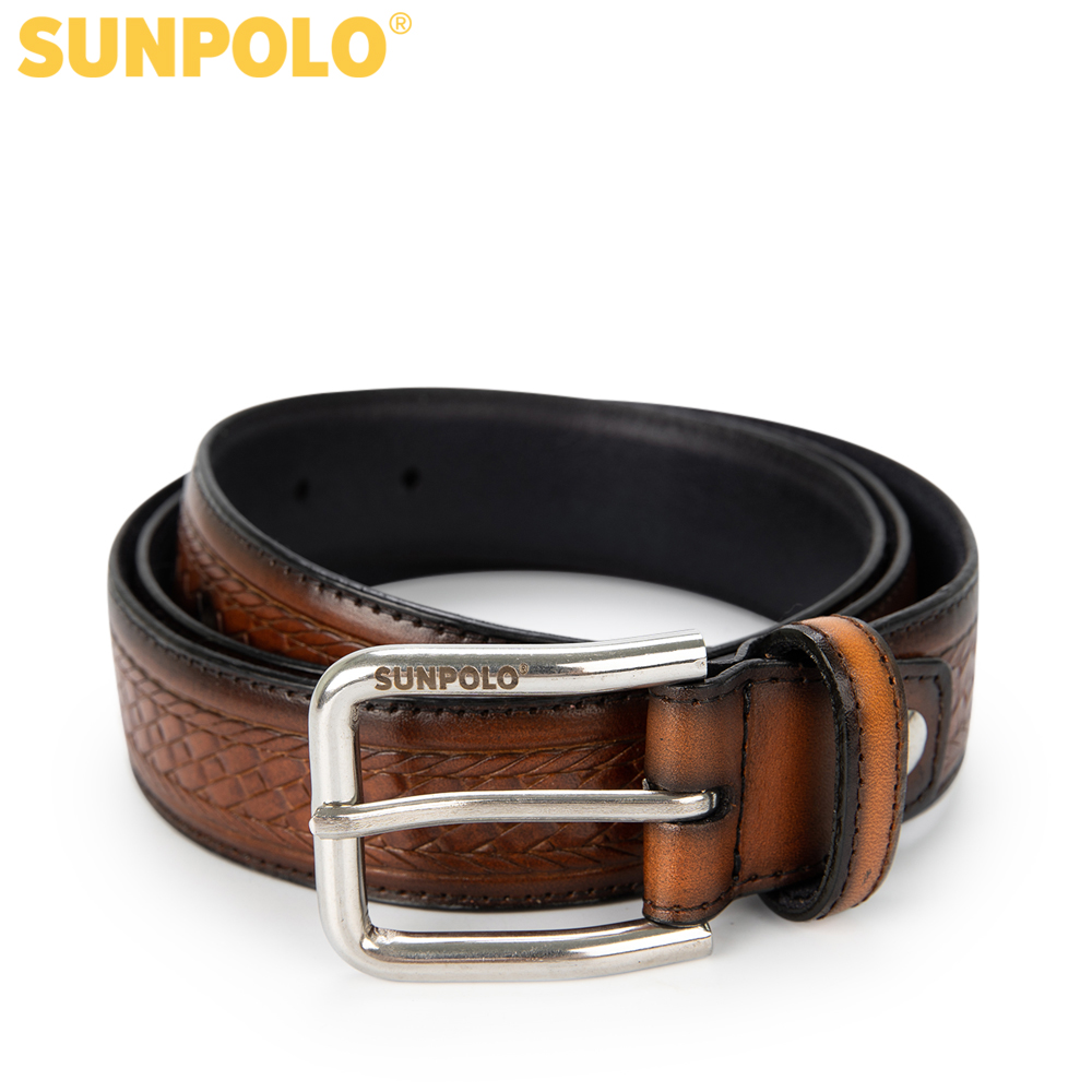 Thắt lưng nam da bò vân caro SUNPOLO BSMK47 - 3 Phiên bản màu