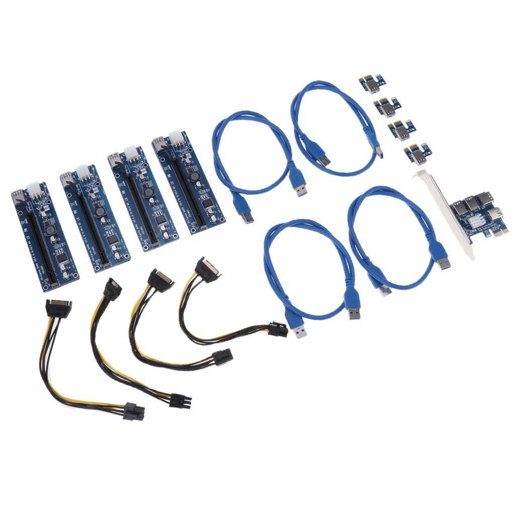 PCI-E 16x to 1x Powered Riser Adapter Card, with USB 3.0 Extension Cable &