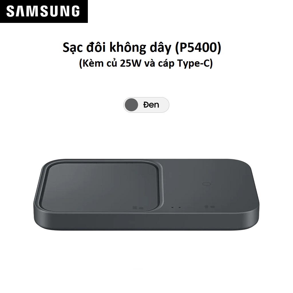 Đế sạc đôi không dây Samsung 15W (kèm củ 25W và cáp USB-C) EP-P5400 - Hàng Chính Hãng